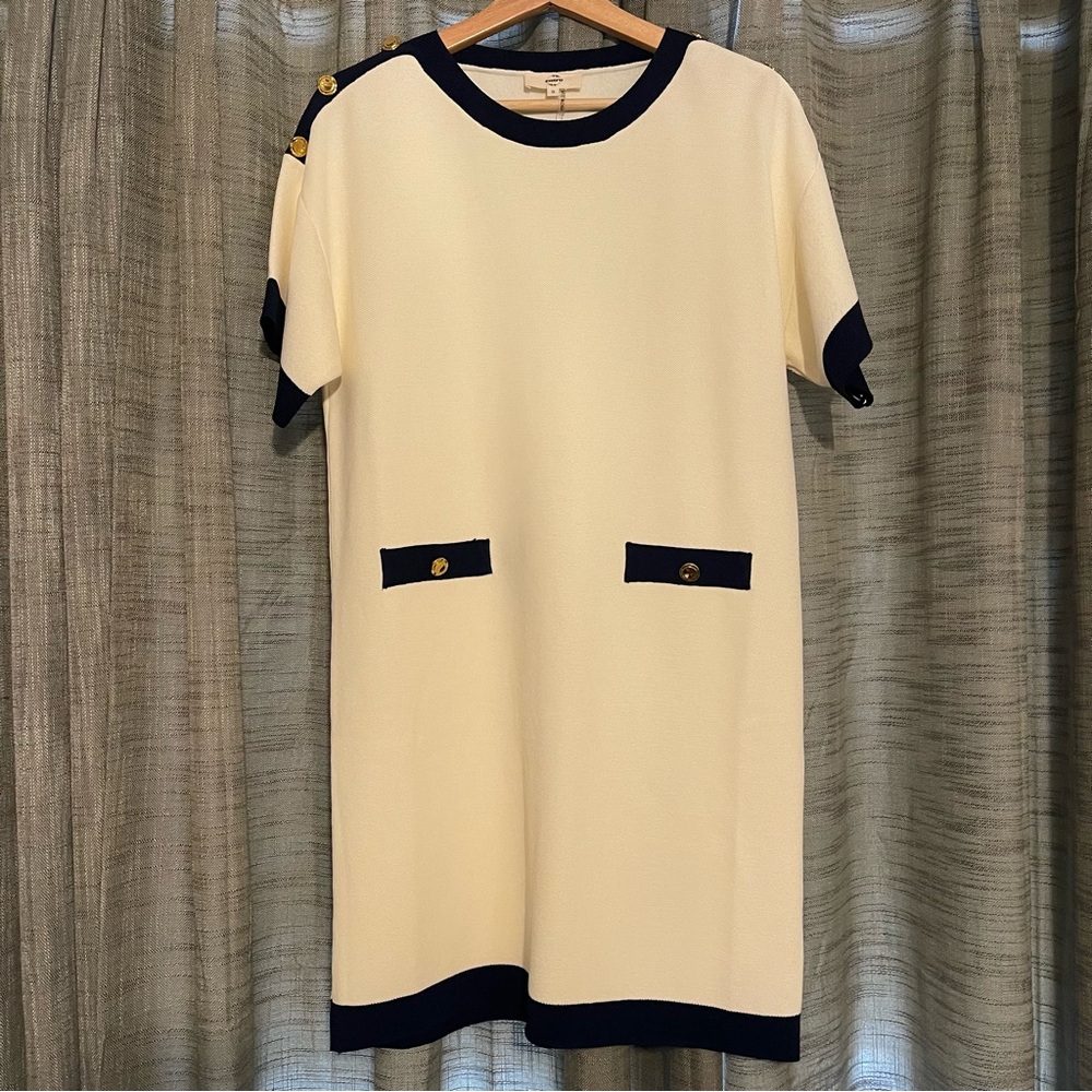 Entro Cream Mini Dress in Cream and Navy Blue size Small